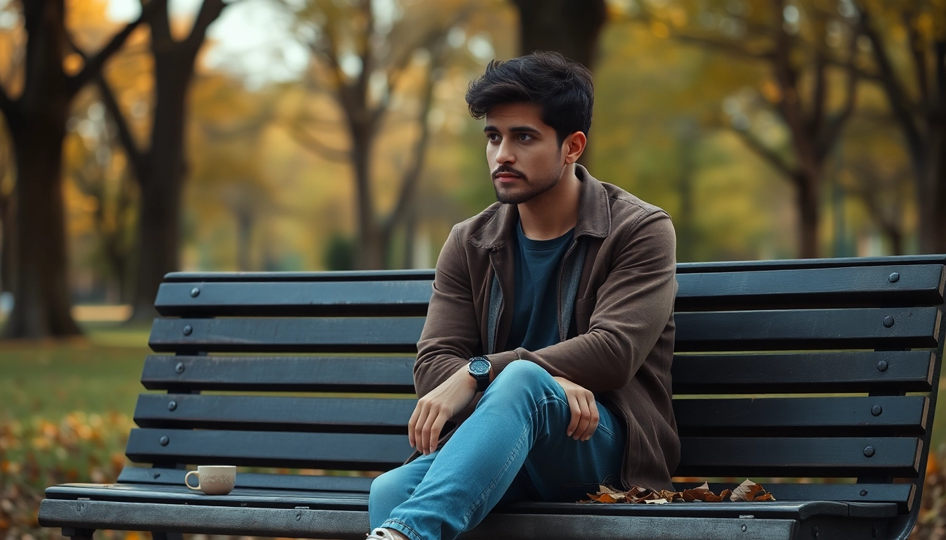 Pensive reflection on a relationship breakup in a serene park setting.