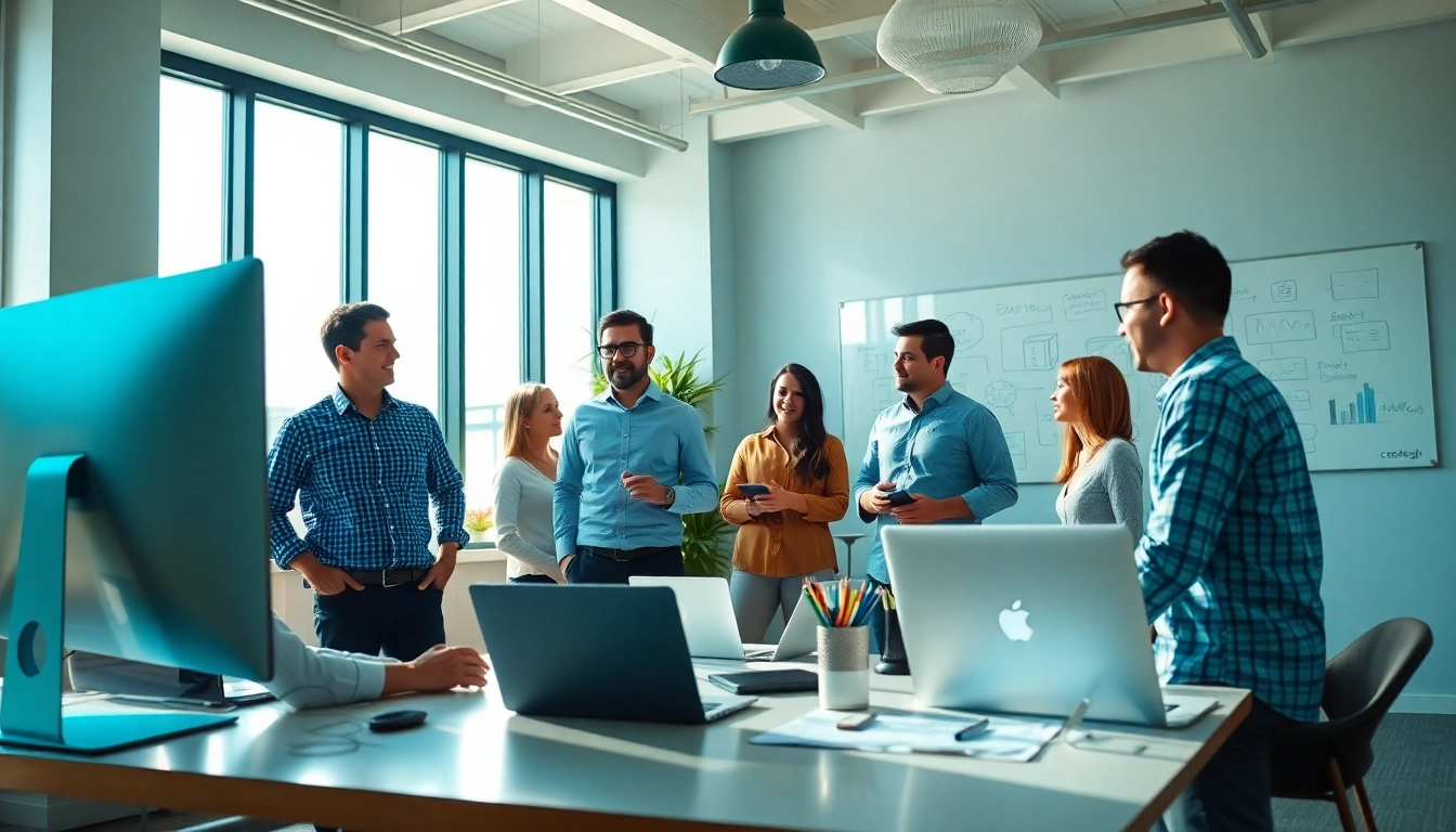 Kansas City web design company team collaborating in a modern office environment.