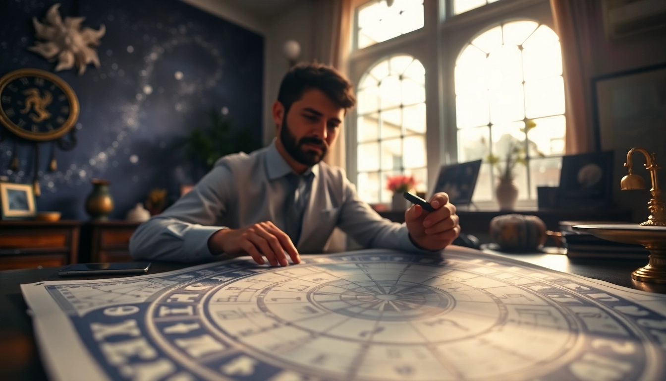 Personalisierte Horoskope werden von einem Astrologen sorgfältig analysiert.
