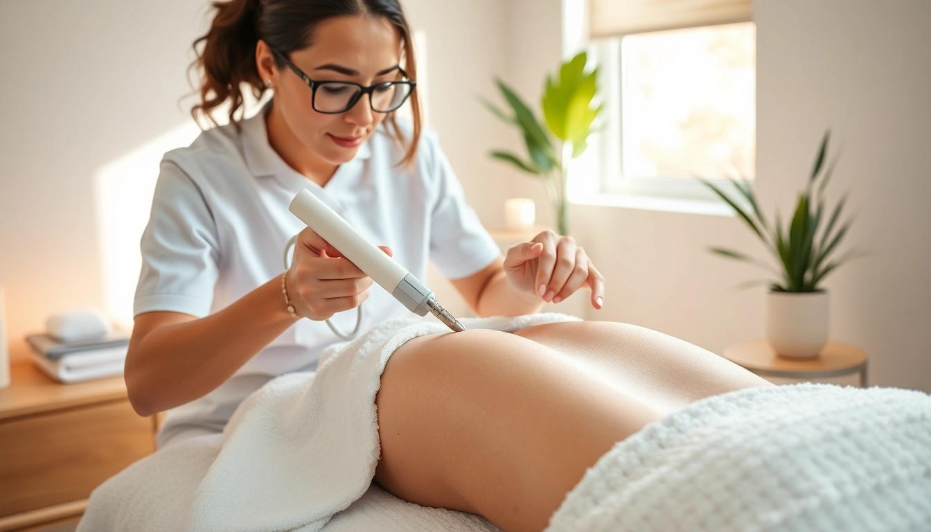 Receive expert cellulite therapy treatment in a serene setting with professional aesthetics.