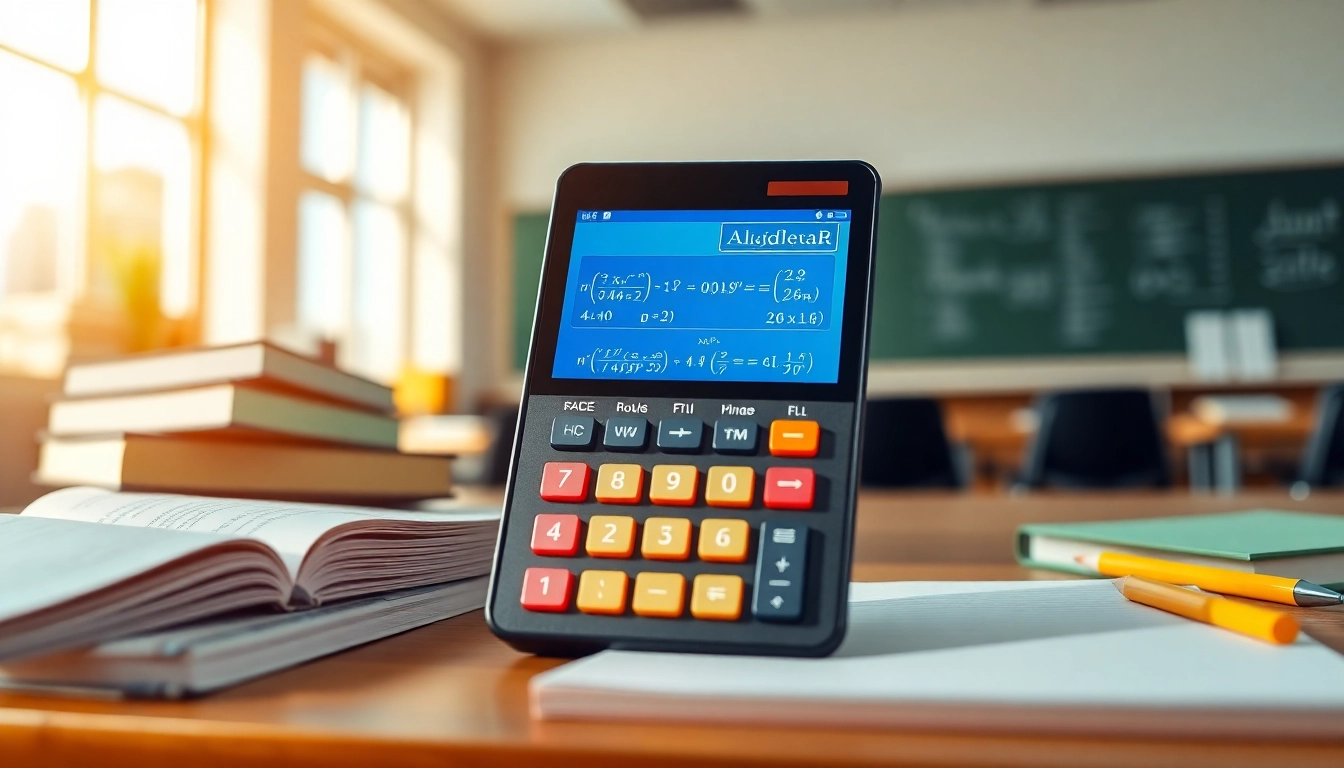 Engaging algebra calculator interface surrounded by educational tools for learning.
