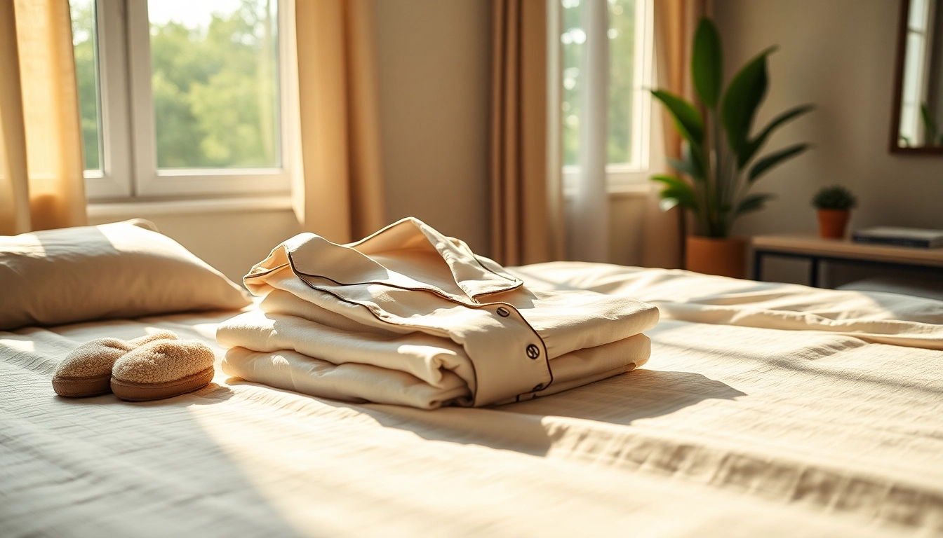 Cozy bamboo pajamas displayed elegantly on a bed, showcasing their softness and comfort.