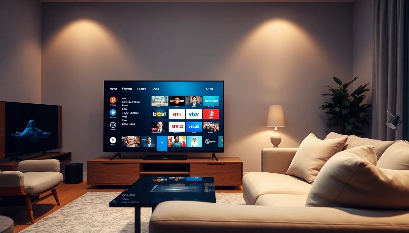 Comprar IPTV en una moderna sala de estar con un televisor elegante y funcional.