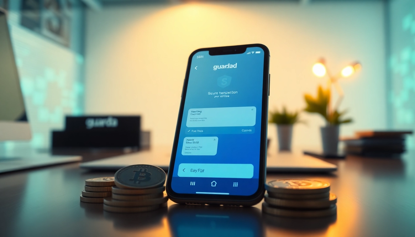 Showcasing secure transactions using the guarda wallet on a sleek smartphone interface.