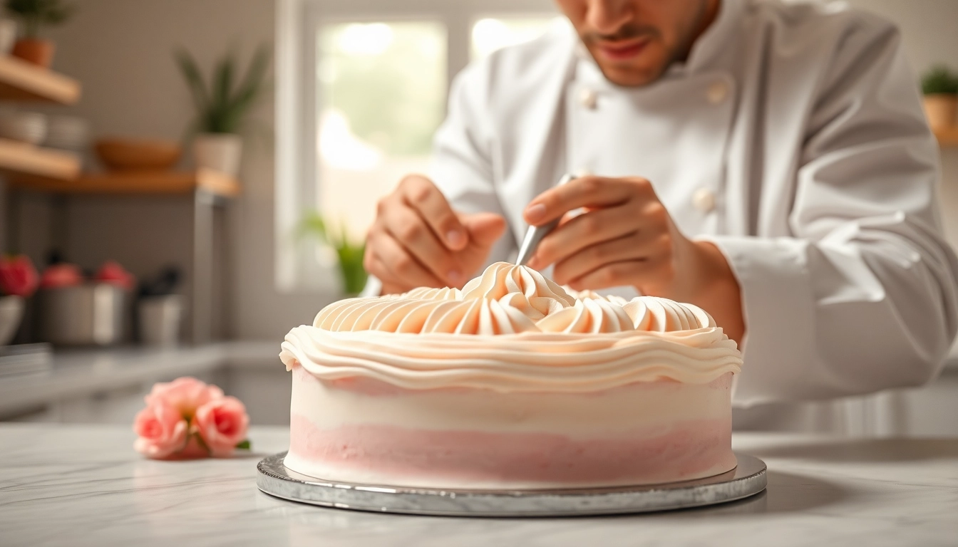 Maak mousseline room op een prachtig versierde taart met een professionele patissier.