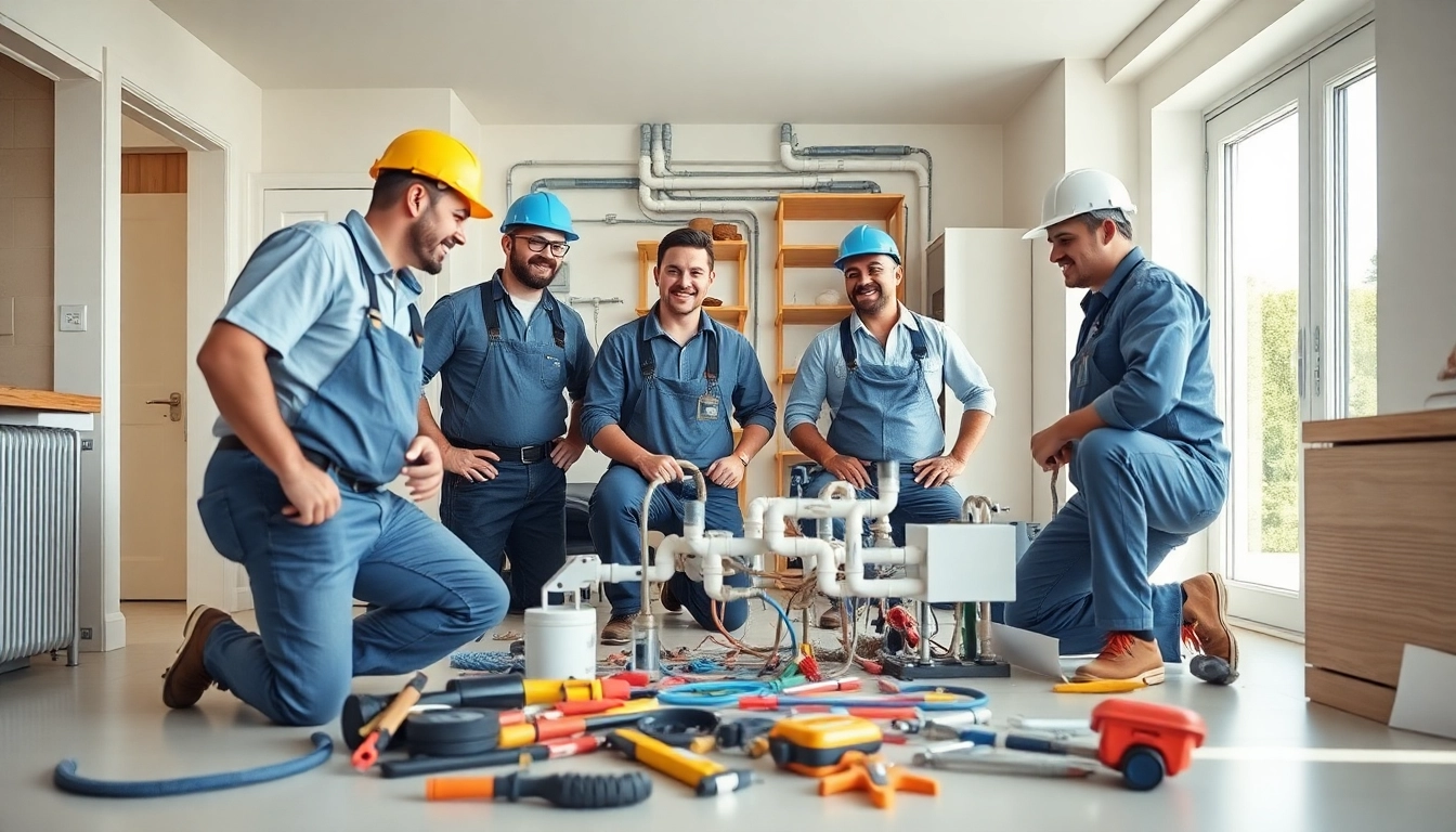 Experienced plumbers knightdale collaborating on plumbing repairs in a vibrant residential setting.