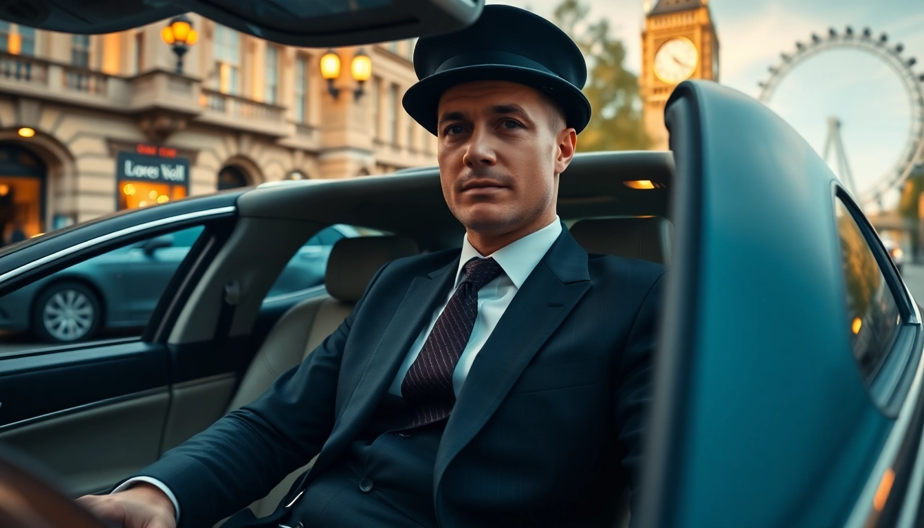 Experience the reliability of our london chauffeur service with a professional chauffeur beside a luxury car in London.