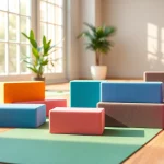 Buy yoga blocks online with various colors arranged on a wooden studio floor for yoga practice.