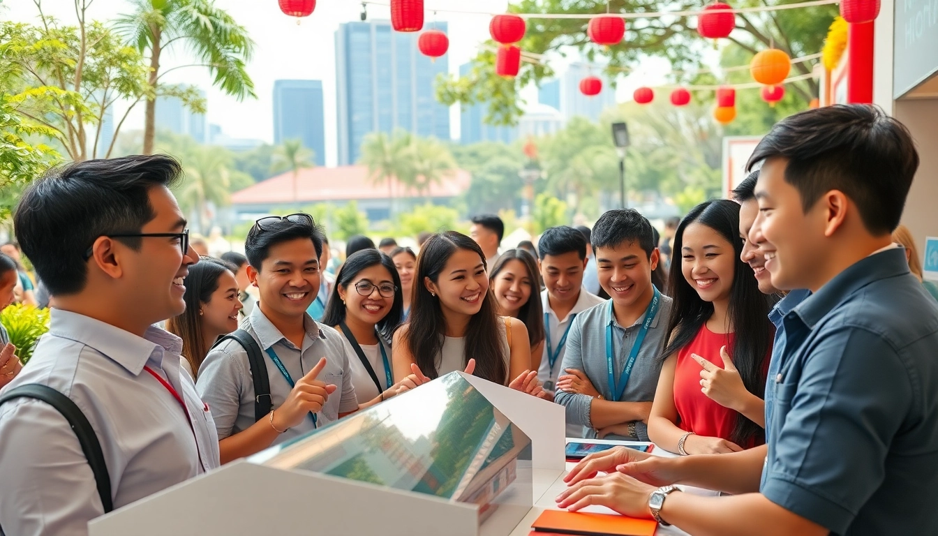 Showcasing the top event companies in Singapore at an outdoor venue with vibrant interactions.