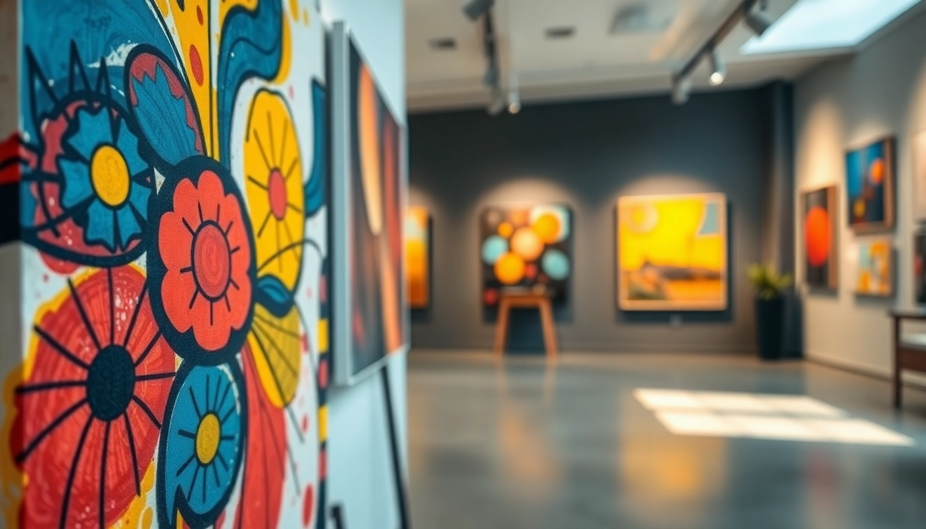 Canvas kunstwerken in een stijlvolle galerij, een levendige presentatie van creativiteit.