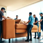 Experienced local Toronto movers packing furniture, highlighting team efficiency and urban vibrancy.