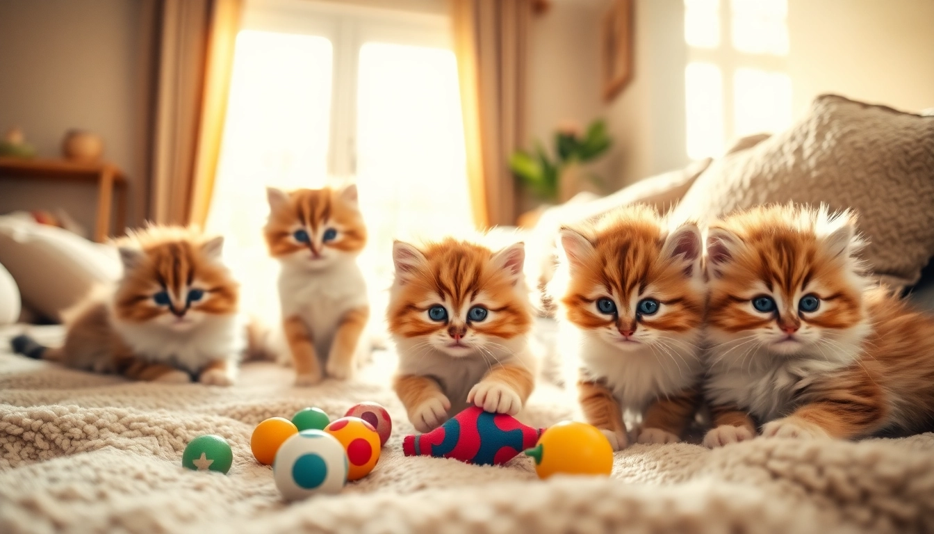 Playful Maine Coon kittens for sale Bay Area in a cozy home setting surrounded by colorful toys.