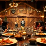 Enjoying dinner theater in las vegas performance with lively actors and happy audience
