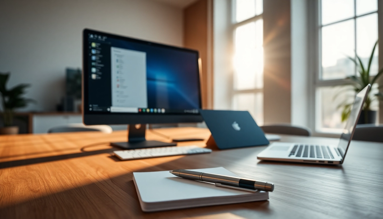 Arbeiten mit Microsoft Windows auf einem modernen Computer in einem hellen Büro.