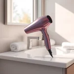 Use the best hair dryer displayed elegantly on a modern vanity with sleek design features.