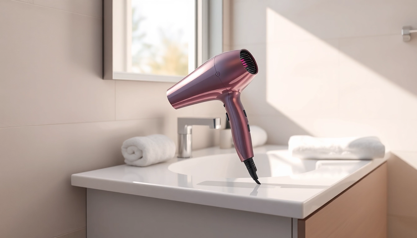 Use the best hair dryer displayed elegantly on a modern vanity with sleek design features.