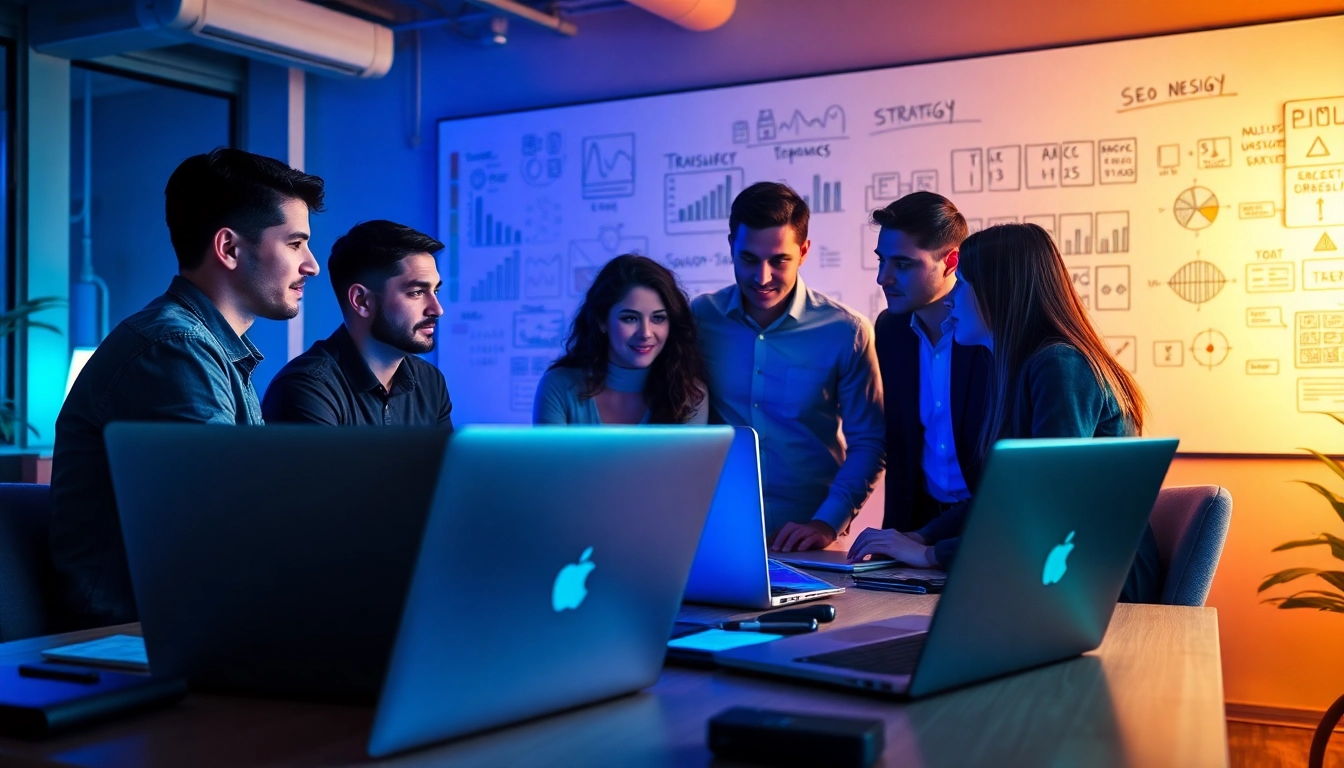 Showcasing a team offering web design and SEO services in a vibrant office setting.