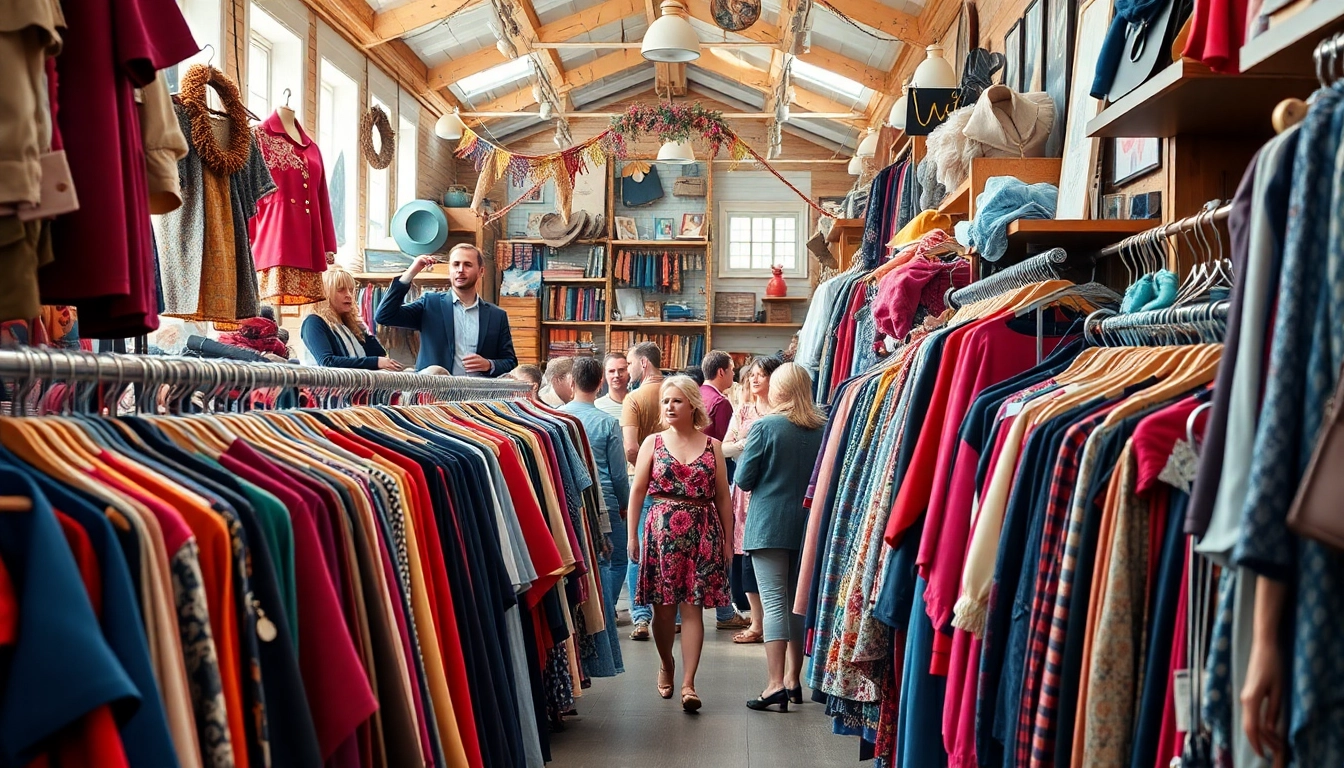 Browse unique finds at a thrift store Copenhagen bustling with vintage treasures and lively shoppers.