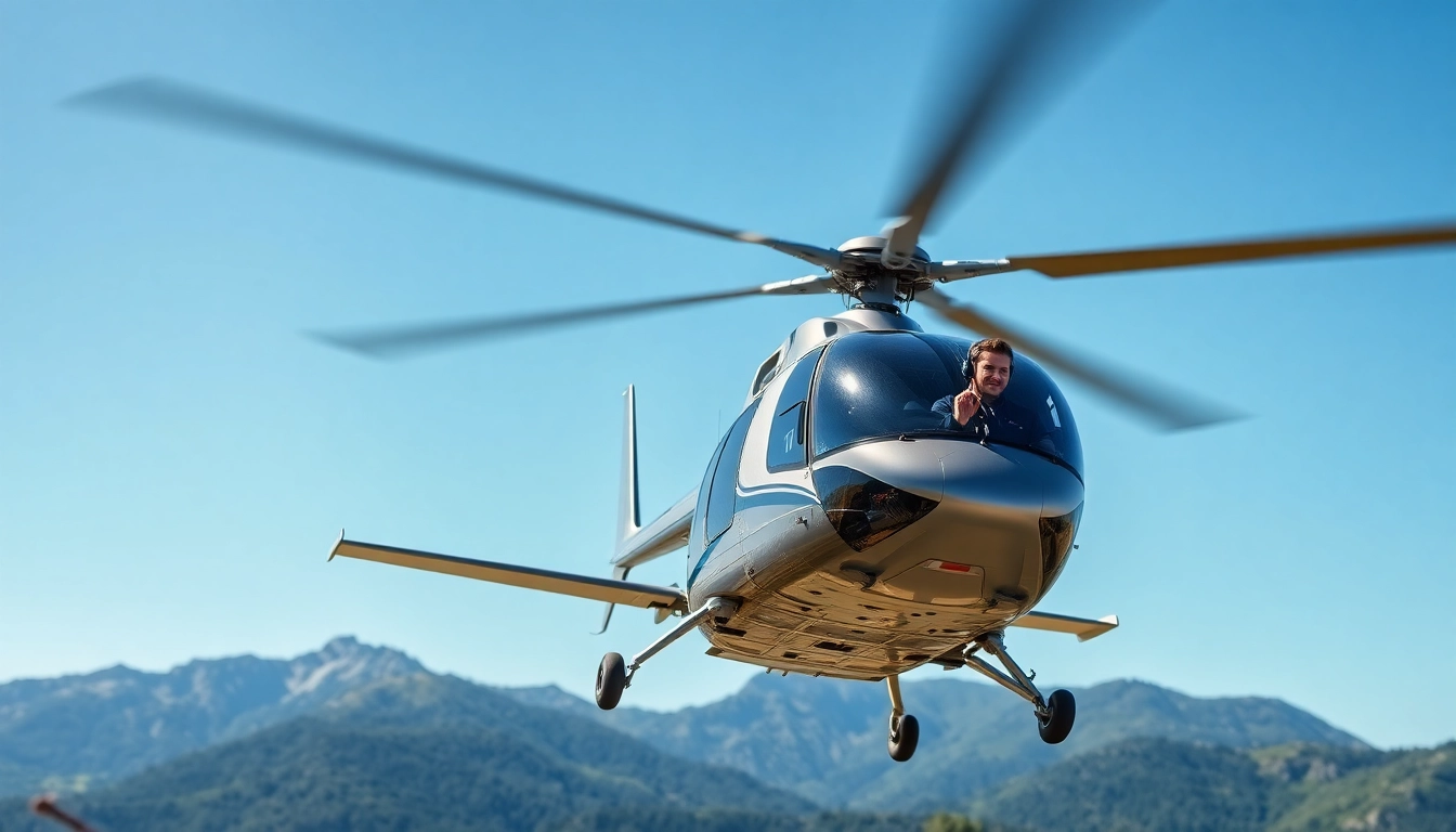 Eurocopter fliegt über malerische Landschaften und zeigt seine dynamische Leistung.