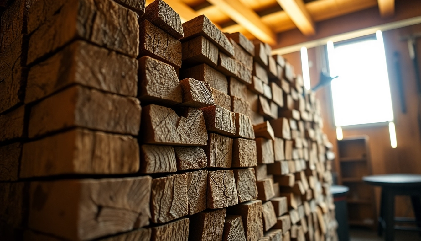Showcase of Ruf oak briquettes wholesale in a rustic shed, highlighting their natural texture.